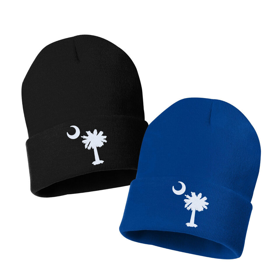 SC PALMETTO TREE MOON - Embroidered Cuffed Beanie Hat, Winter Hat, beanie - $16.99