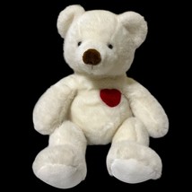 Russ Berrie Heartstrings Teddy Bear #4484 White Plush Stuffed Toy Red Heart 1998 - £27.93 GBP