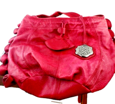 Vince Camuto Large Red Distressed Leather Womens Tote Bag Flowers - $46.52