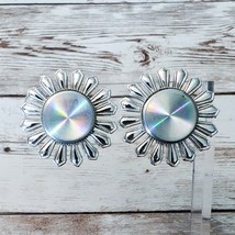 Vintage Clip On Earrings Iridescent Silver Tone - £11.15 GBP