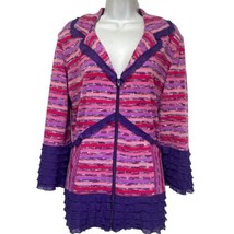 papike pink Purple stripe knit ruffle full zip cardigan sweater Size S - £23.35 GBP