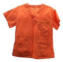 Med Couture V Neck Scrub Top S Orange EZ Flex Cotton Blend  - £7.82 GBP