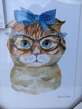 Hipster Cat Wearing Glasses Bow Blue Eyes Framed Artist Christine De Carvalho - £39.87 GBP