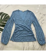 Boden Womens Elodie Faux Wrap Top Size 6 Blue Polka Dot Puff Sleeve Jersey - $39.25 CAD