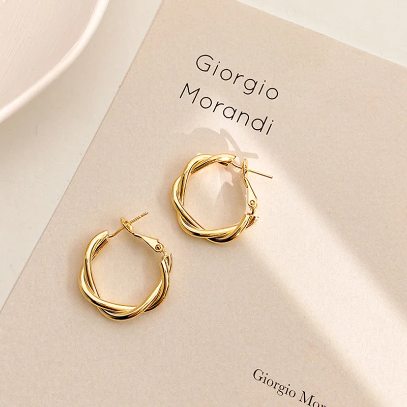 New Arrival Trendy Simple Metal Geometric Twist Hoop Earrings For Women Fashion  - £10.80 GBP