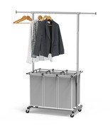 Simplehouseware 3 Bag Laundry Sorter Rolling Cart W/Garment Rack Hanging... - £72.33 GBP