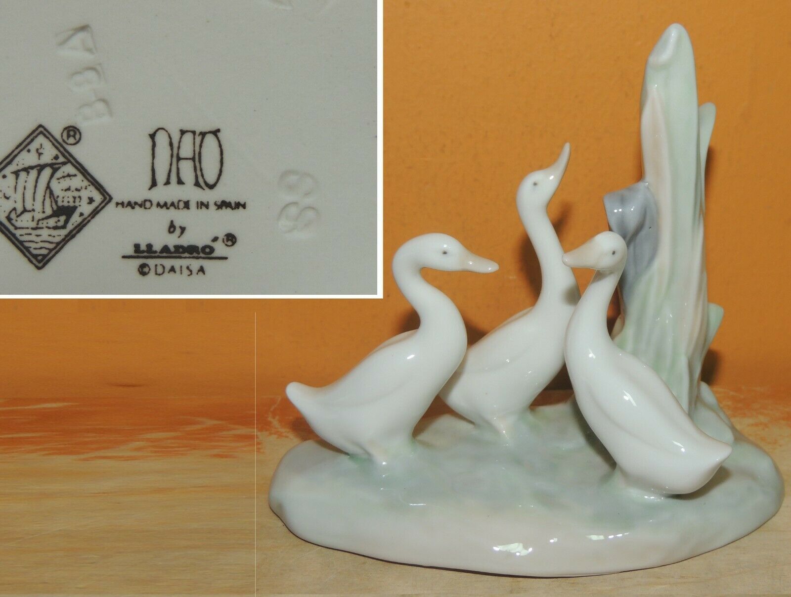 Lladro Nao 3 Geese Porcelain Figure Daisa goose duck ducks marked B-8A retired - £34.16 GBP