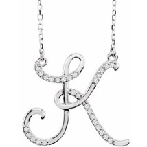 Unisex 14k White Gold 1/10CTW Diamond K Pendant Necklace - £466.90 GBP