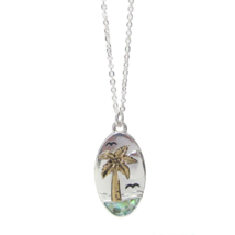 Palm Tree Abalone Pendant Necklace Sterling Silver - £10.46 GBP
