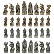 Bronze and Silver Finish Viking Warriors Chessmen Set Chess Pieces - £166.17 GBP