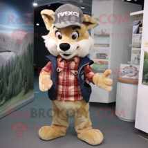 Beige Fox mascot costume character dressed with a Flannel Shirt and Beanies - £1,046.78 GBP