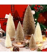 6pcs Mini Christmas Trees Decorations Small Bottle Brush Trees with Wood... - £27.62 GBP