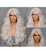 Light Grey Gray Stunning Human Hair Blend Goddess Full Wig ... Big loose... - $1,864.67 MXN