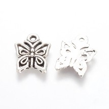 6 Butterfly Charms Antique Silver Tone Spring Garden Pendants Insects 15mm - £2.42 GBP