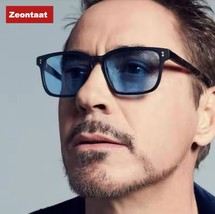 Rectangle Tony Stark Sunglasses Men Blue Lens Brand Designer Fashion Iro... - £12.47 GBP