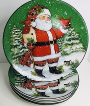 4 Dinner Plates Christmas Susan Winget 11.25&quot; Santa Christmas New - £52.28 GBP