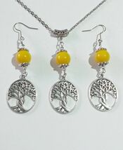 Silver jewelry set yellow jewelry set necklace earrings Tree of life pen... - $52.00
