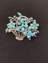 Sterling tone Blue Marquis &amp; Round  Rhinestones W/Turquoise Bead Stones - £23.32 GBP