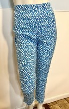 Soft Surroundings White and Blue Geometric Print Pull On Stretch Ankle Pants M - £18.60 GBP