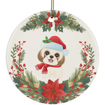 Cute Baby Shih Tzu Dog Lover Ornament Flower Wreath Christmas Gifts Tree Decor - £11.78 GBP