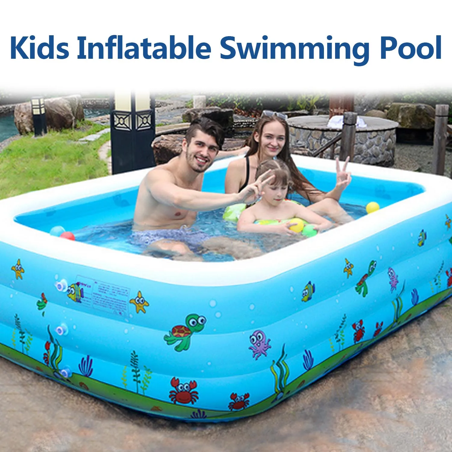 130/110CM Kids Swimming Pool Family Rectangular Inflatable Swimming Pool - £39.60 GBP+