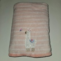 Parent&#39;s Choice Llama Alpaca Pink White Baby Blanket Lovey Fleece Stripes 30x40 - £11.81 GBP