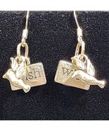 Dove Bird Of Peace And Wish Pewter Charms Silver Tone Fish Hook Earrings - $148.57 MXN