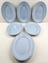 (6) Buffalo China Lune Blue White Bands Oval Platters Set Vintage Restau... - $78.87