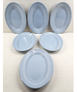 (6) Buffalo China Lune Blue White Bands Oval Platters Set Vintage Restau... - £62.01 GBP