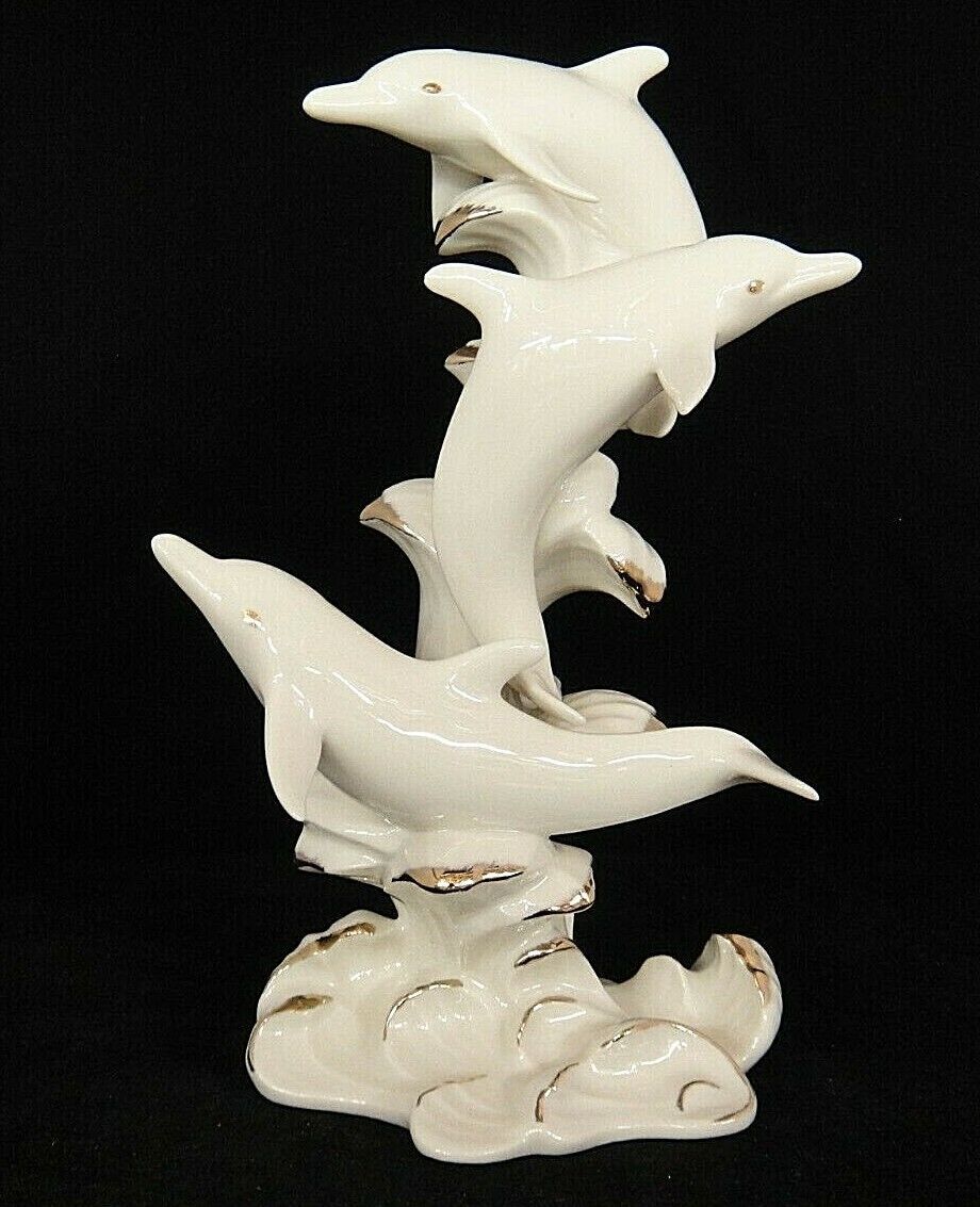 Primary image for Lenox Wave Dancers Figurine 3 Dolphins 8.75" Tall Gilded Ivory Stunning