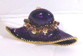 Simulated Multi Gemstone Purple Enamel Hat Brooch in Goldtone   #BP143 - £15.17 GBP