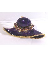 Simulated Multi Gemstone Purple Enamel Hat Brooch in Goldtone   #BP143 - €7,64 EUR