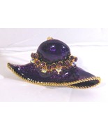 Simulated Multi Gemstone Purple Enamel Hat Brooch in Goldtone   #BP143 - £15.17 GBP