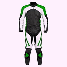 Men Black Green White Colors Motorcycle Real Leather Pant Suit With Safety Pads - £236.14 GBP
