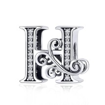 925 Sterling Silver Letter Vintage A to Z Charms CZ Beads Fit Charm Bracelet - £8.80 GBP
