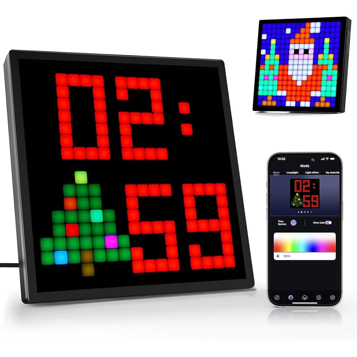 Led Pixel Art Display, Bedroom Decor Aesthetic Smart Clock Diy Patterns Text Pro