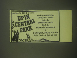 1945 Up in Central Park Play Ad - Michael Todd Presents - £14.78 GBP