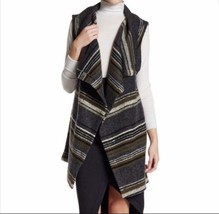 Cupcakes and Cashmere Sweater Vest M Gray Olive Green Striped Draped Ope... - £47.42 GBP
