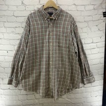 Lands End Plaid Shirt Mens Sz 18.5 Long Sleeve Button Down Brown Blue - £12.51 GBP