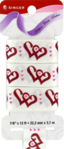 NEW Singer Ribbon red heart love design on white 7/8 in x12 ft satin fabric  - £1.99 GBP