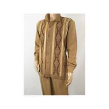 Men Silversilk 2pc Fancy walking leisure suit Italian woven knits 4407 Cafe Tan image 8