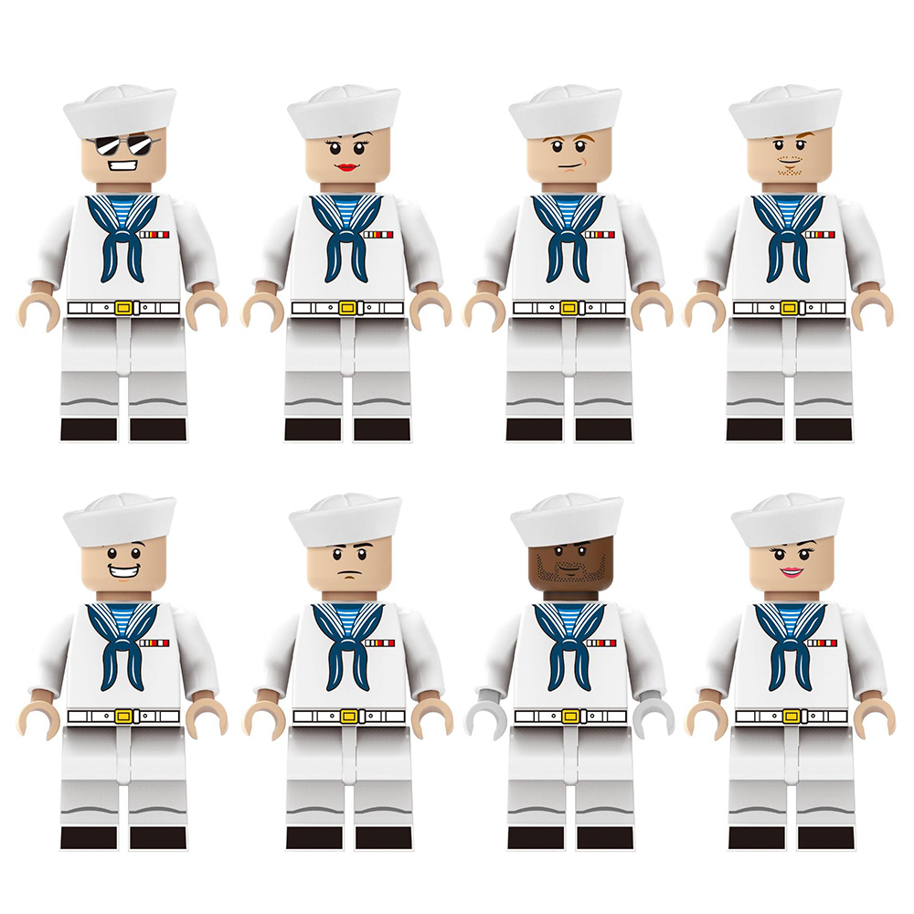 8pcs/set US NAVY Army Soliders with White Uniforms Minifigure Building Blocks
