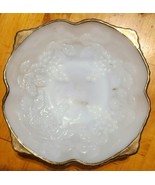 Vintage Anchor Hocking Milk Glass Bowl With Gold Trim And Embossed Grape... - $21.48 CAD