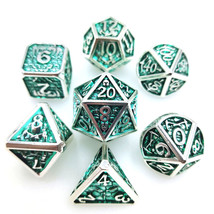Polyhedral RPG Dice Set, 7-Piece Heavy Metal Dice, Silver Green for Table Games - £15.53 GBP