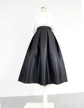 Burgundy Taffeta Pleated Midi Skirt Women Custom Plus Size A-line Party Skirt image 11