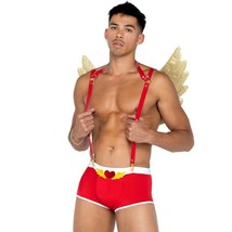 Cupid Costume Set Gold Wings Suspenders Trunks Heart Valentine&#39;s Day LI588 - $53.99