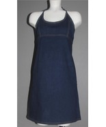 VTG G.A.S. Stretch Dark Blue Denim Neck Halter Back Tie Dress Wms 11 Mad... - $33.94 CAD