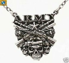 MILITARY ARMY SKULL CROSS SHOTGUNS NECKLACE JEWELRY NEW - $14.49