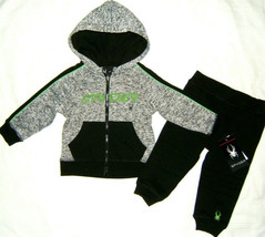 Spyder Baby Boy Hoodie &amp; Sweatpants 2 pc Set Sweatsuit Full Zip Black Gray 18M - £15.65 GBP