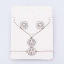 Charm Initial Necklace + Stud Earrings + Bracelet Sets Jewelry Copper Zircon Whi - £24.76 GBP